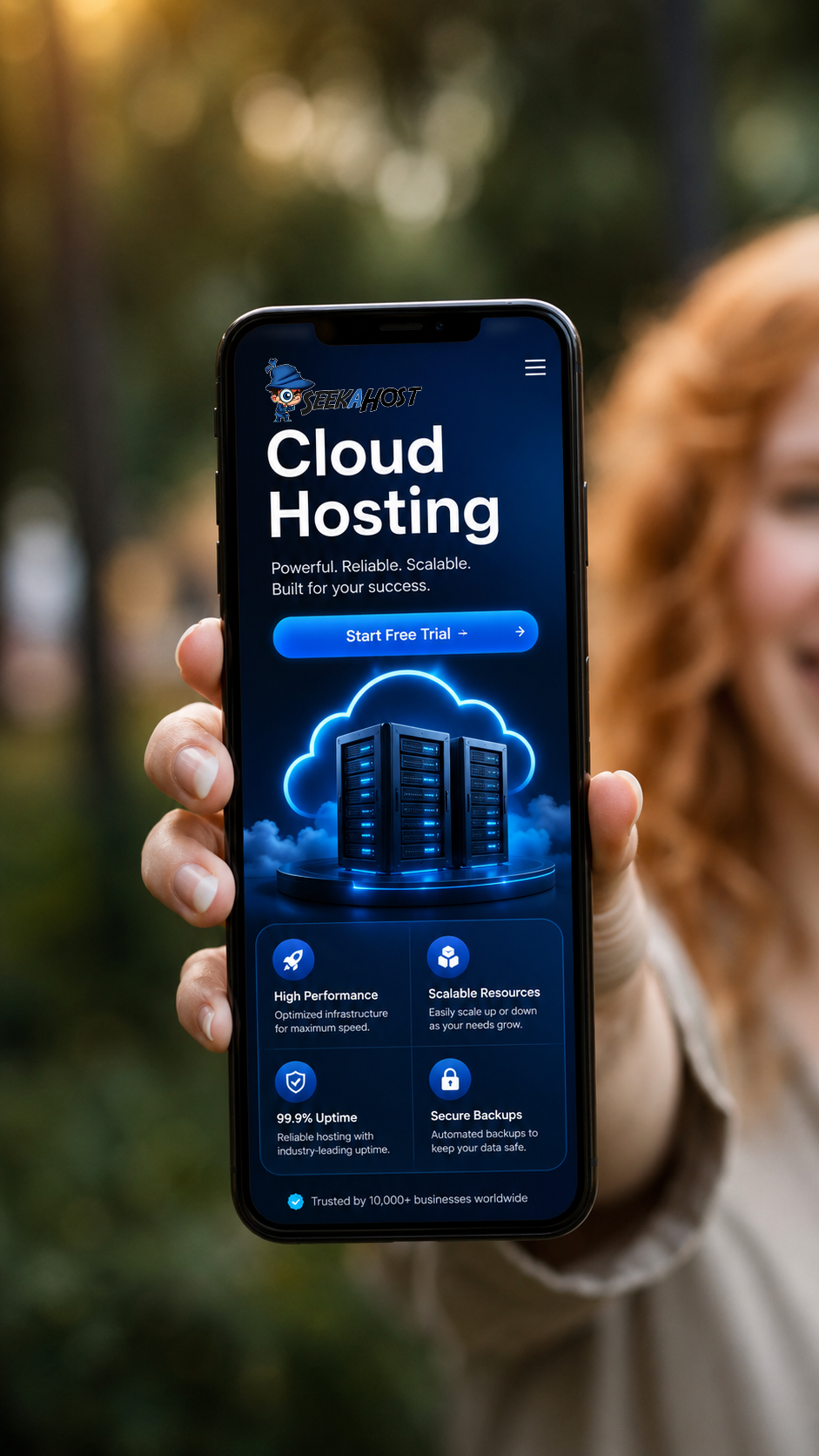 SeekaHost cloud hosting managed from a mobile phone